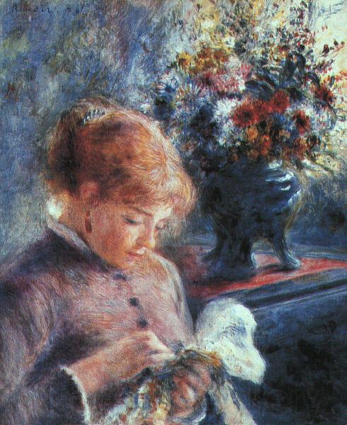 Pierre Renoir Lady Sewing Norge oil painting art